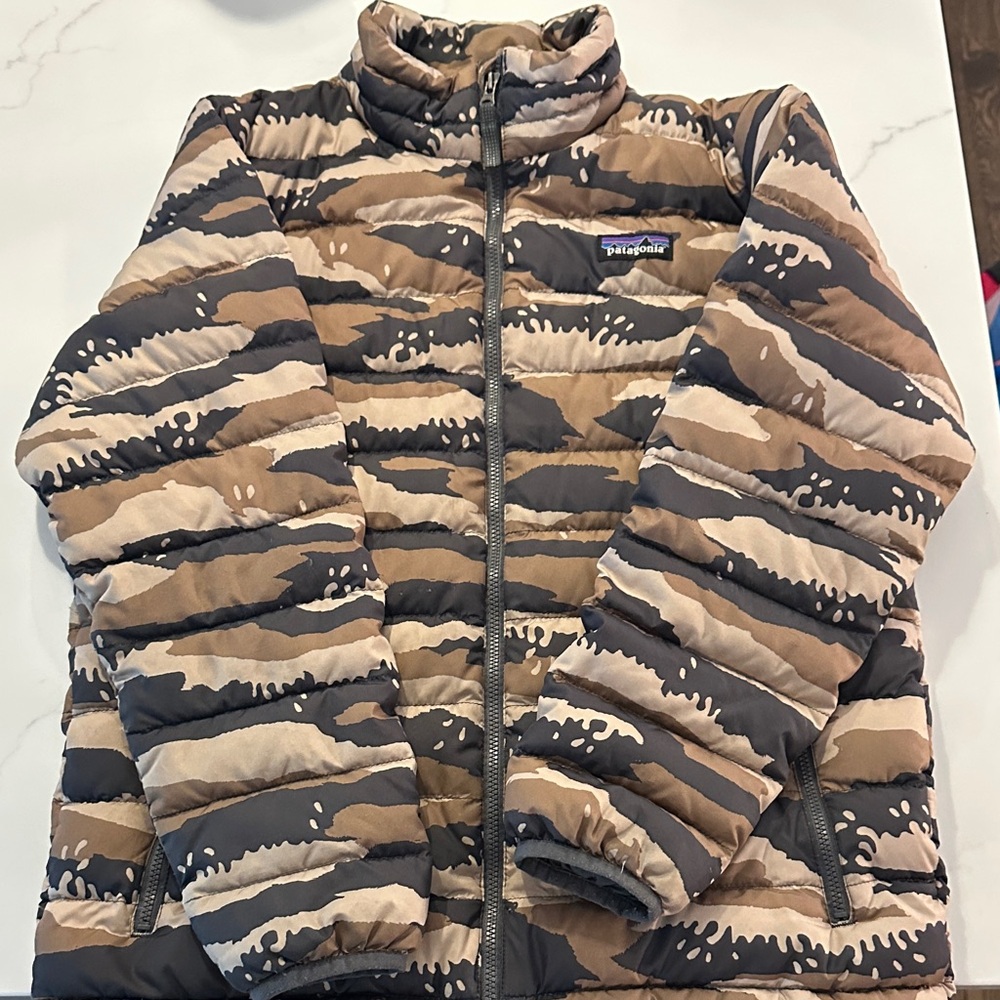 Patagonia Kids Striped Puffer Jacket - Brown and Tan
